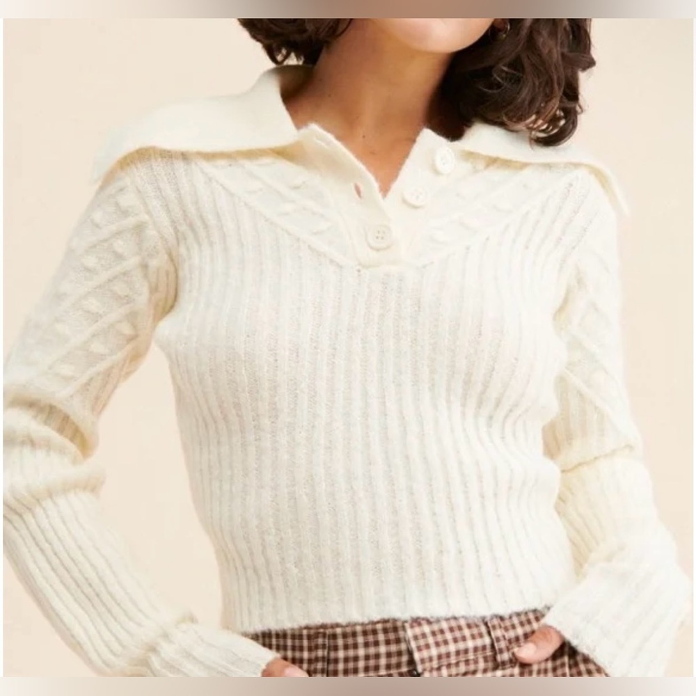 ASTR the Label Cream Polo Button Collar Sweater - Size M